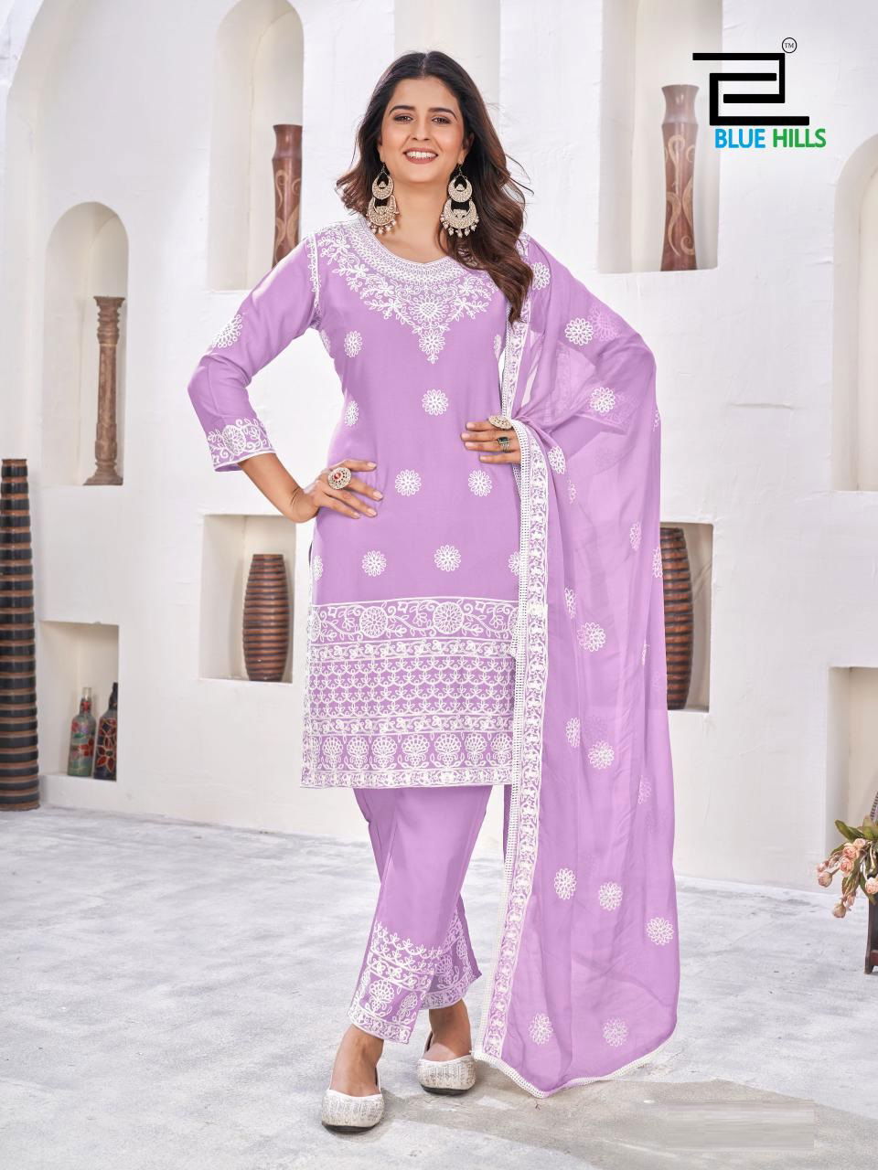 Heenaz Vol 3 By Blue Hills Rayon Embroidery Kurti With Bottom Dupatta Wholesale Shop In Surat
